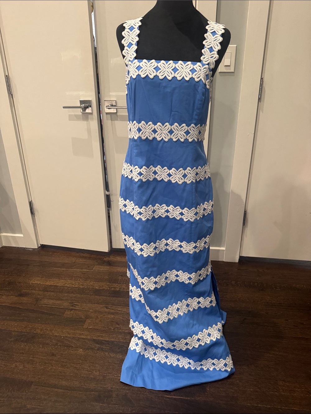 Lilly Pulitzer Blue Maxi Dress with White Lace Trim